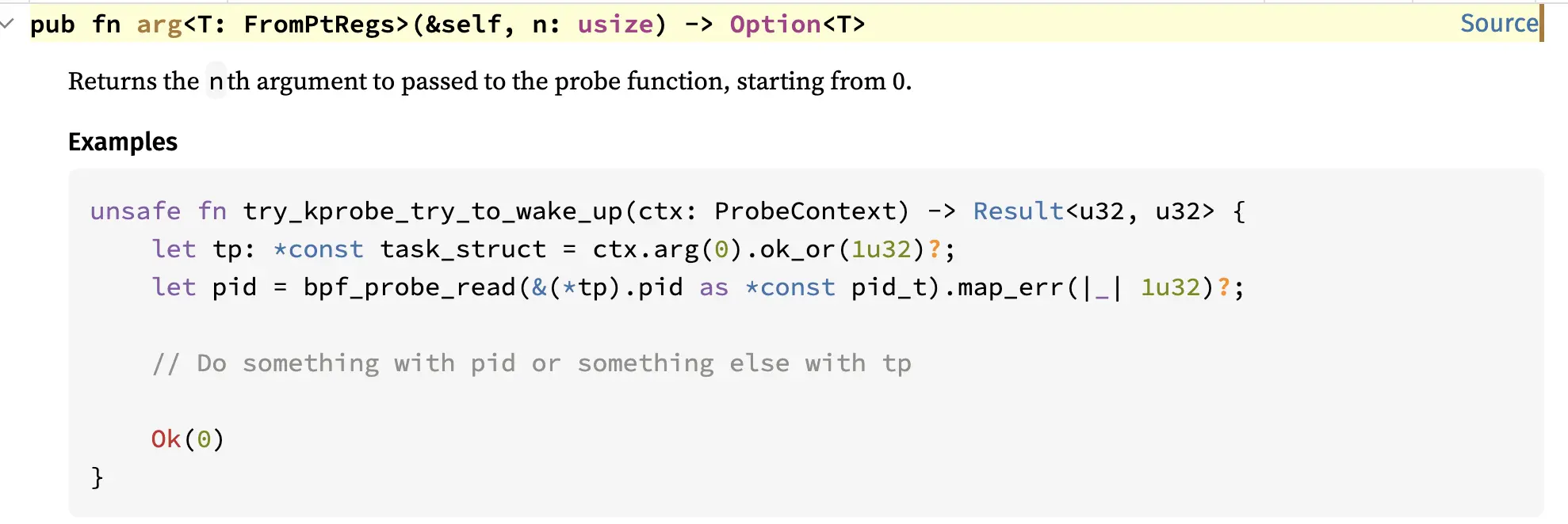 Documentation of ProbeContext: arg