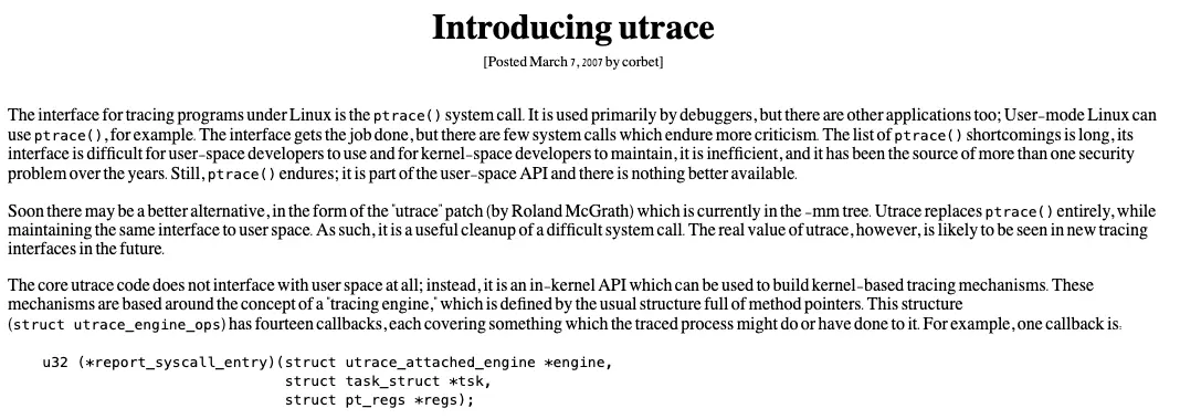 Introducing utrace