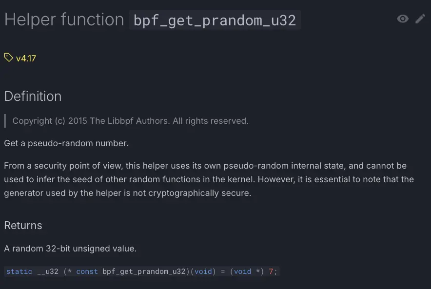 bpf_get_prandom_u32 documentation