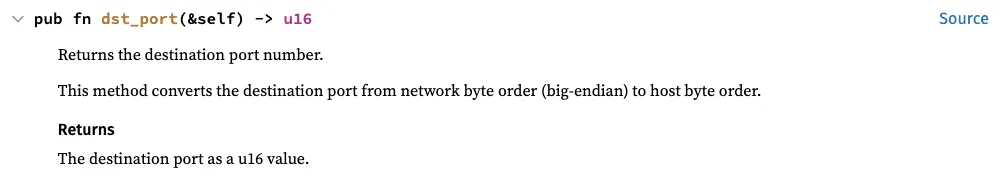 Documentation UdpHdr dst port